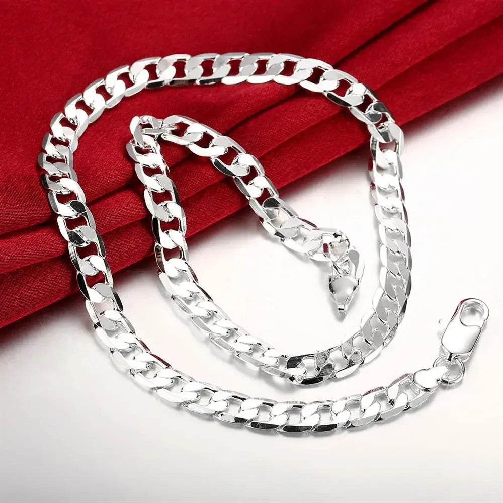 40-60cm Fine 925 Sterling Silver 8mm Necklace chain for woman Men charm fashion wedding party Jewelry Holiday gifts - Jewelrieshub