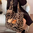 Xiuya Y2k Vintage Womens Shoulder Bag Hello Kitty Leopard Print Fashion Tote Bag Cute Bow Plush Large Capacity Ladies Handbag - Jewelrieshub - - jewelrieshub.com - Jewelrieshub - 
