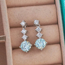 Luxury 925 Sterling Silver Full Lab Moissanite drop earrings total 2.6 carat blue green color women moissanite earring Jewelry - Jewelrieshub