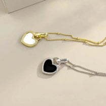 CAOSHI Simple Stylish Black/White Heart Pendant Necklace Women Daily Wear Versatile Jewelry Anniversary Party Elegant Gifts - Jewelrieshub