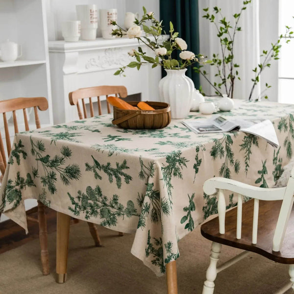 Cotton Linen Printed Pine Rectangular Fitted Tablecloth for mantel mesa party wedding kitchen dining decor table met cover - Jewelrieshub - - jewelrieshub.com - Jewelrieshub - 