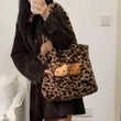 Xiuya Y2k Vintage Womens Shoulder Bag Hello Kitty Leopard Print Fashion Tote Bag Cute Bow Plush Large Capacity Ladies Handbag - Jewelrieshub - - jewelrieshub.com - Jewelrieshub - 